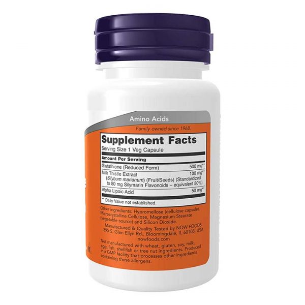 NOW Supplements, Glutathione 500 mg, With Milk Thistle Extract & Alpha Lipoic Acid, Free Radical Neutralizer*, 30 Veg Capsules - Gidd Pharmacy